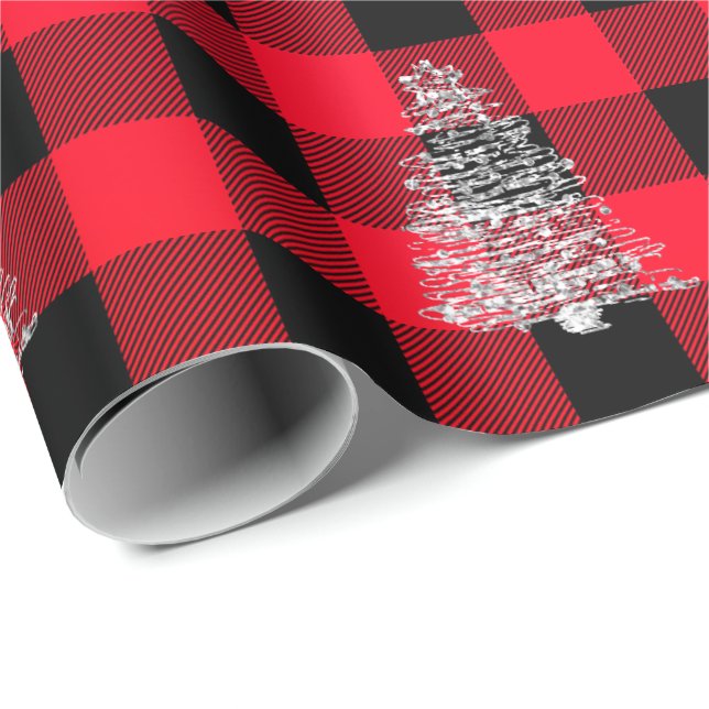 Buffalo Plaid Christmas Holiday Christmas Tree Red Wrapping Paper (Roll Corner)
