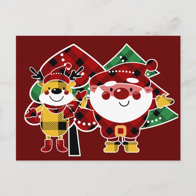 Buffalo Plaid Christmas Holiday Postcard (Front)