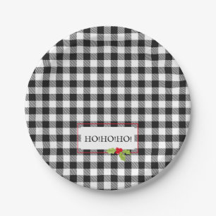 Buffalo Plaid Christmas Holly HO! HO! HO! Holiday Paper Plates