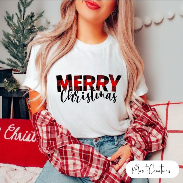 Buffalo Plaid Christmas, Merry Christmas Buffalo. T-Shirt (Creator Uploaded)