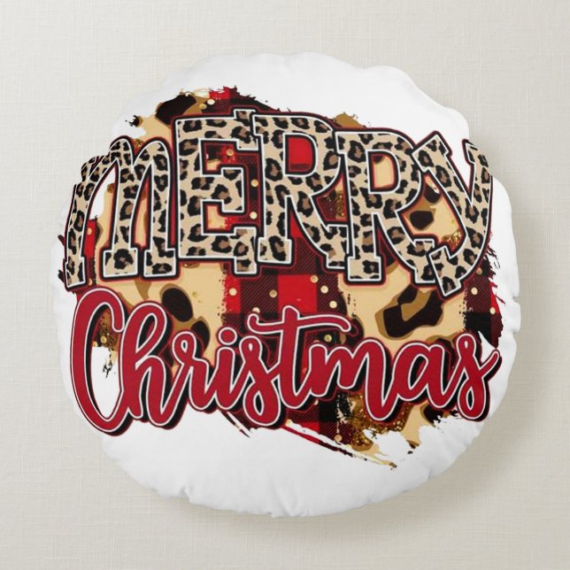 Buffalo Plaid Christmas, Merry Christmas, Xmas Round Pillow (Front)