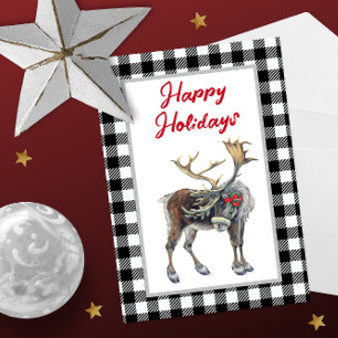 Buffalo Plaid Christmas Moose Holiday Card