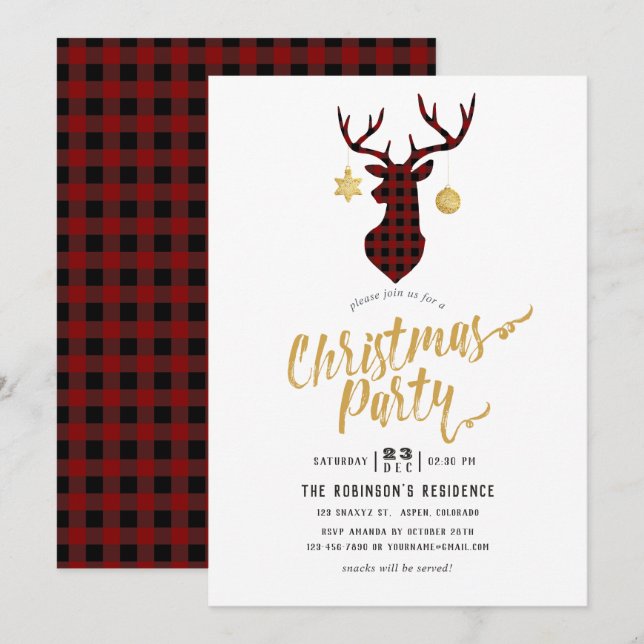 Buffalo Plaid Christmas Party Invitation (Front/Back)