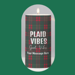 Buffalo Plaid Christmas Pattern Green Red Black Pillar Candle