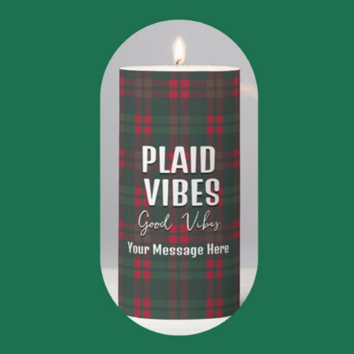 Buffalo Plaid Christmas Pattern Green Red Black Pillar Candle