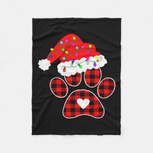 Buffalo Plaid Christmas Paw Dog With Santa Hat &am Fleece Blanket