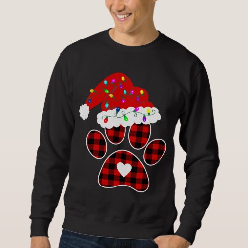 Buffalo Plaid Christmas Paw Dog with Santa hat Lig Sweatshirt