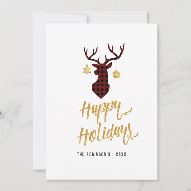 Buffalo Plaid Christmas Photo Collage Holiday Card (Front)