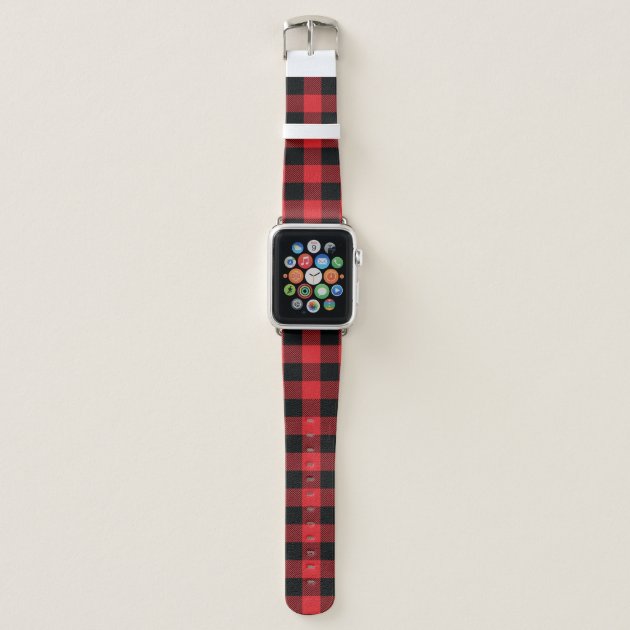 Buffalo Plaid Christmas Red and Black Check Apple Watch Band Zazzle