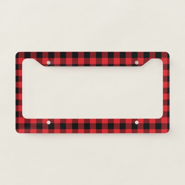 Buffalo Plaid Christmas Red and Black Check License Plate Frame (Front)