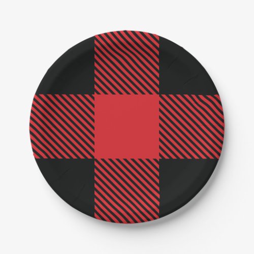 Buffalo Plaid Christmas Red and Black Check Paper Plates