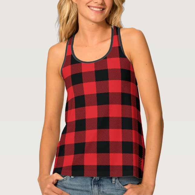 Buffalo Plaid Christmas Red and Black Check Tank Top (Front)