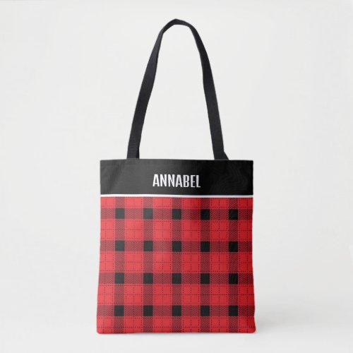 Buffalo Plaid Christmas Red And Black Patterned Tote Bag