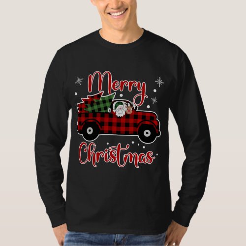 Buffalo Plaid Christmas Red Truck Santa Reindeer T T_Shirt