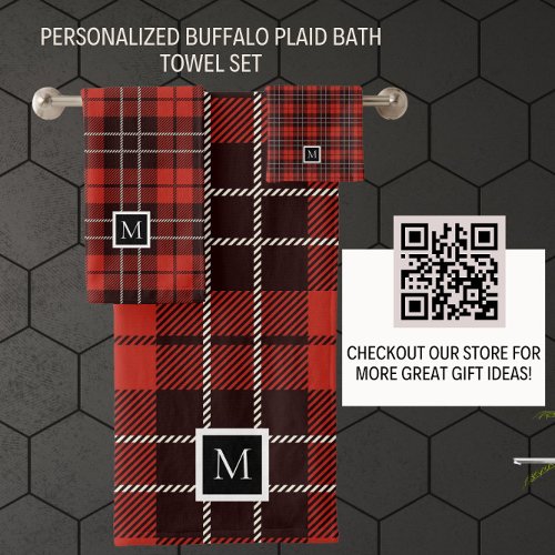 Buffalo Plaid Christmas Red White Black Patterned Bath Towel Set