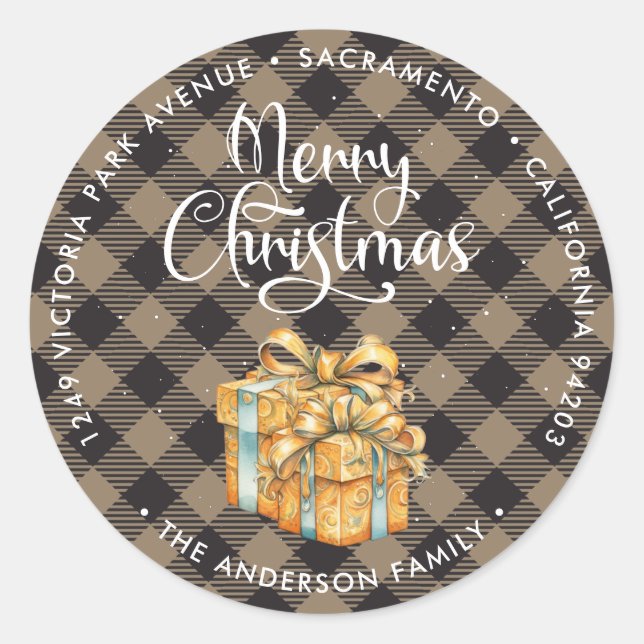 Buffalo Plaid Christmas Return Address Labels (Front)