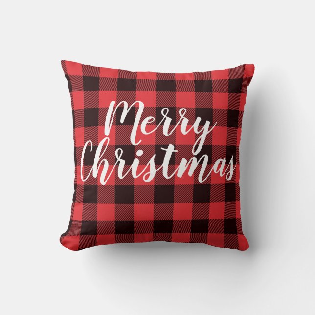 Buffalo Plaid Christmas Throw Pillow (Front)
