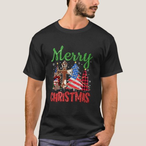Buffalo Plaid Christmas Tree Cowhide Cross Merry C T_Shirt