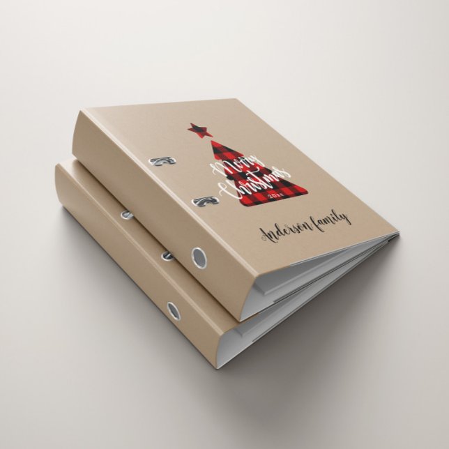 Buffalo Plaid Christmas Tree Kraft 3 Ring Binder (Creator Uploaded)