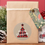 Buffalo Plaid Christmas Tree Kraft Classic Round Sticker<br><div class="desc">Kraft background with a buffalo plaid Christmas tree and a whimsical script "Merry Christmas" coupled with your information in elegant serif font. Get that rustic holiday feeling going and mix and match the items from this collection for a perfect Christmas look.</div>