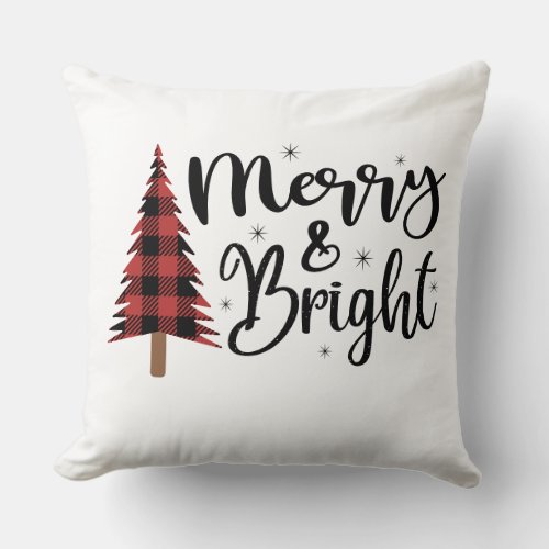 Buffalo Plaid Christmas Tree Merry and Bright  Throw Pillow