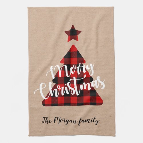 Buffalo Plaid Christmas Tree Monogram Kitchen Towel
