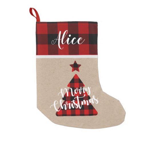 Buffalo plaid Christmas tree monogram Stocking