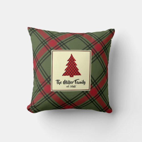 Buffalo Plaid  Christmas Tree Red Green Checks Throw Pillow