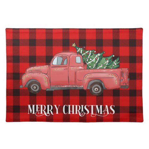 Buffalo Plaid Christmas Tree Truck Cloth Placemat