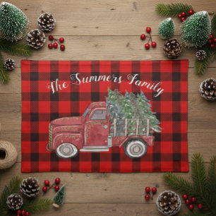 Buffalo Plaid Christmas Tree Truck Personalized Cloth Placemat