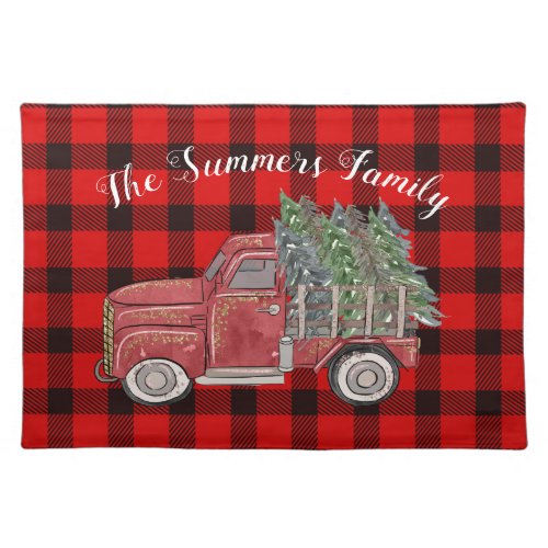 Buffalo Plaid Christmas Tree Truck Personalized Cloth Placemat