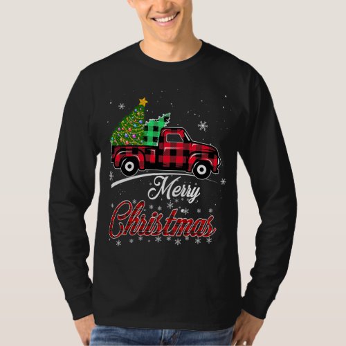 Buffalo Plaid Christmas Tree Vintage Red Truck Xma T_Shirt