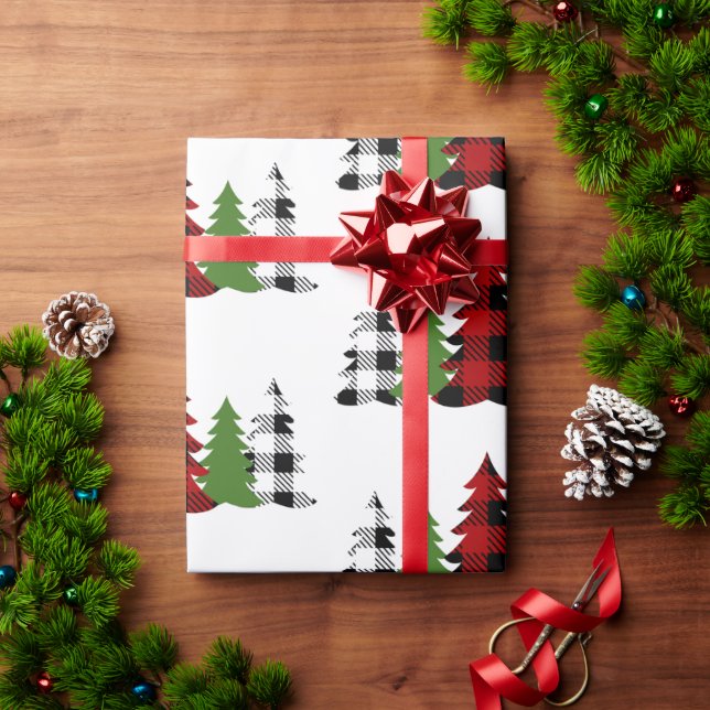 Buffalo plaid christmas trees wrapping paper (Holiday Gift)