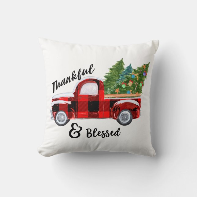 Buffalo Plaid Christmas Truck Throw Pillow (Front)