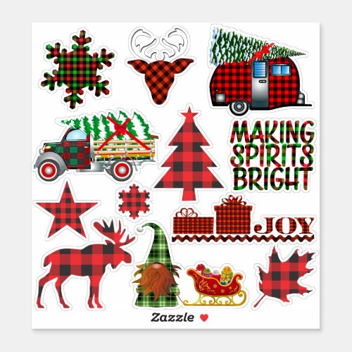 Buffalo Plaid Christmas Winter Holiday Elements Sticker