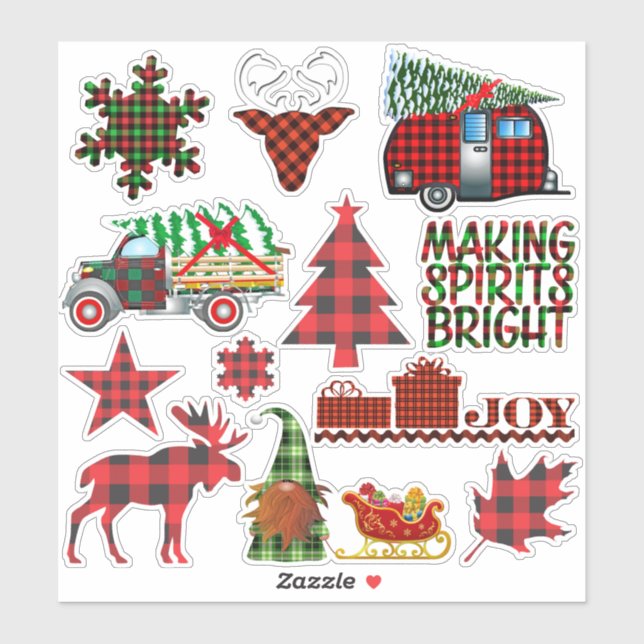 Buffalo Plaid Christmas Winter Holiday Elements Sticker (Sheet)