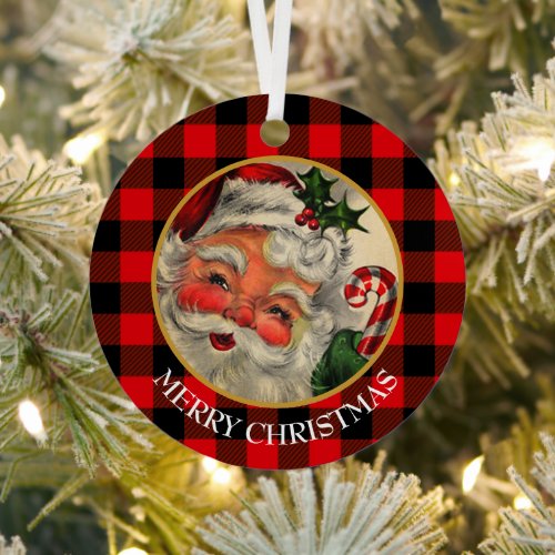 Buffalo Plaid Classic Santa Claus Metal Ornament