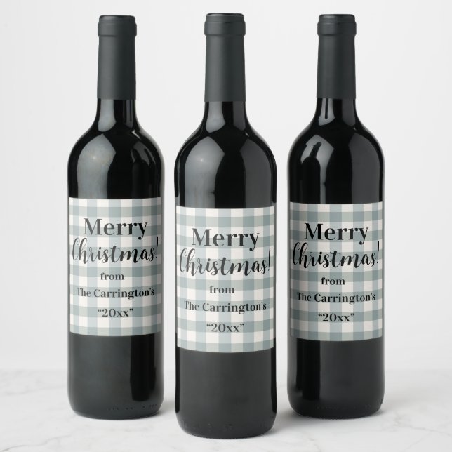 Buffalo Plaid Country Farmhouse Merry Christmas Wine Label (Bottles)