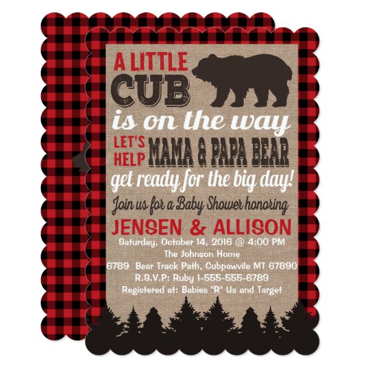 Buffalo Plaid Cub Baby Shower Invitation | Zazzle.com