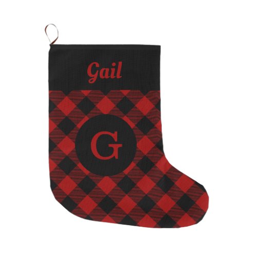 Buffalo Plaid Custom Name and Monogram Large Christmas Stocking