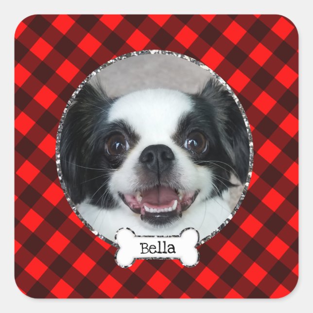 Buffalo Plaid Custom Pet Photo Stickers (Front)