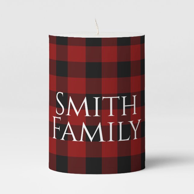 Buffalo Plaid Custom Pillar Candle (Front)