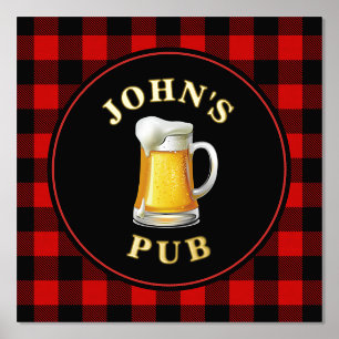 Buffalo Plaid Custom Pub Sign with Name