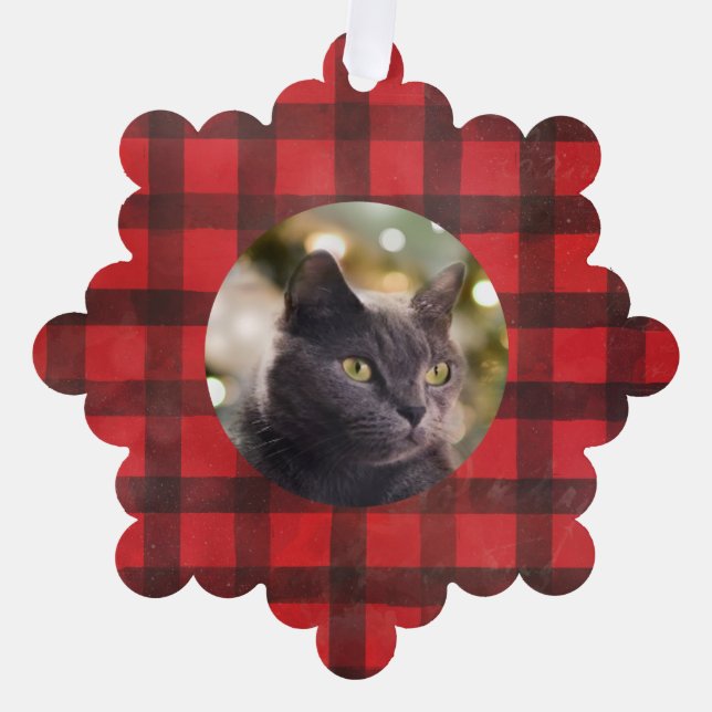 Buffalo Plaid Customized With Your Cat Ornament Card (Front)