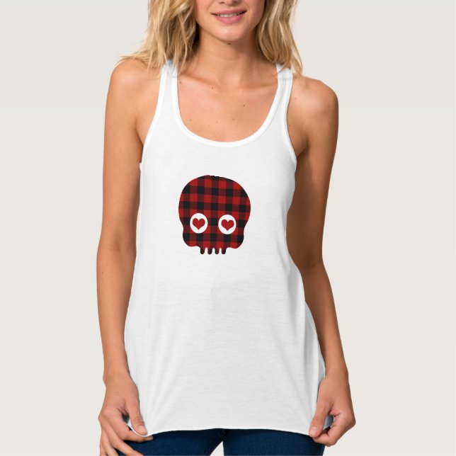 Buffalo Plaid Cute Skull Tank Top (Front)