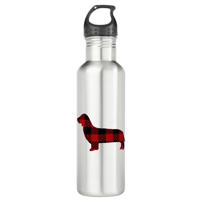 Buffalo Plaid Dachshund Stainless Steel Water Bottle (Front)