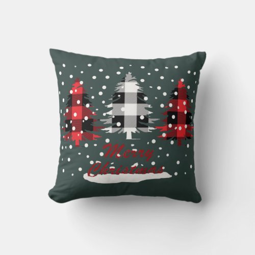 buffalo plaid decorated christmas pine trees throw pillow