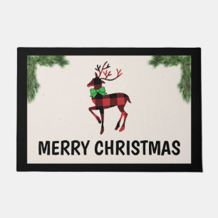 Buffalo Plaid Deer Christmas Doormat Door Mat