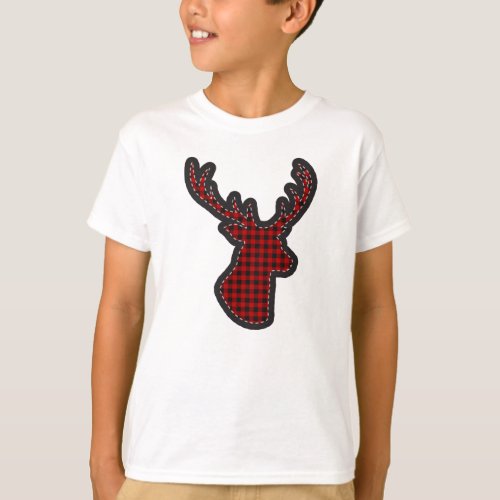 Buffalo Plaid Deer Emblem T_Shirt