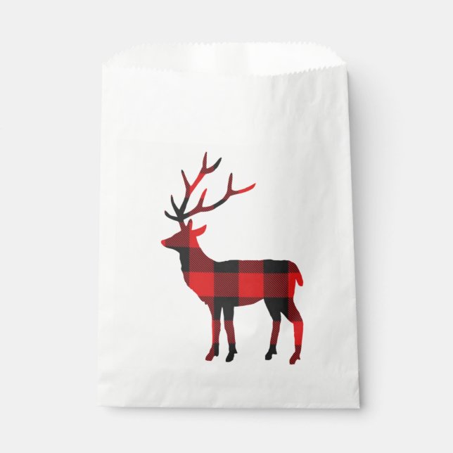 Buffalo Plaid Deer | Favor Bags (Front)